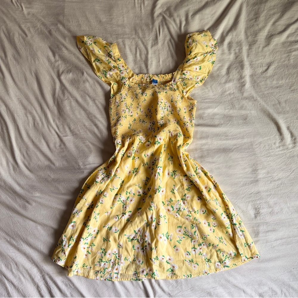 Yellow Floral Ruffle-Sleeve Women's Dress